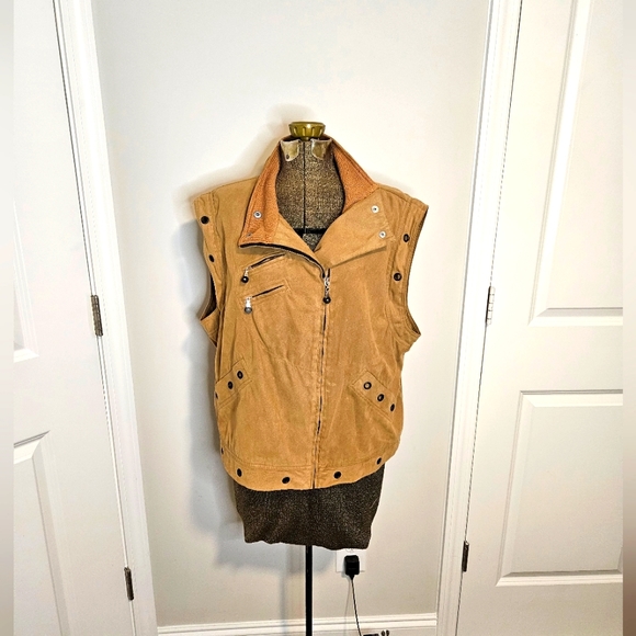 Vintage Jamie Sadock Womens Faux Suede Brown Vest Zip Pockets Lined Size Large - Picture 4 of 11